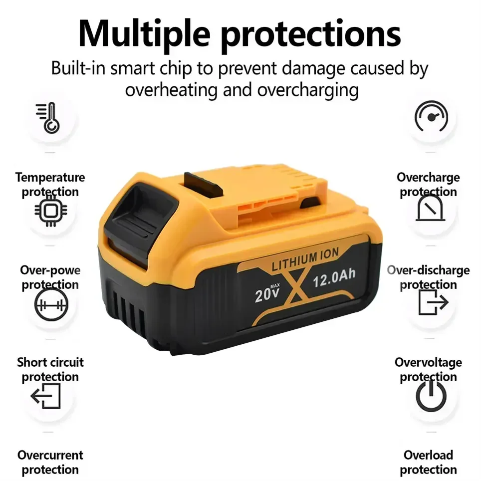 For Dewalt 20V Battery 12.0Ah Replacement Battery For Dewalt DCB200 Rechargeable DCB206 DCB207 DCB204 Power Tool Battery