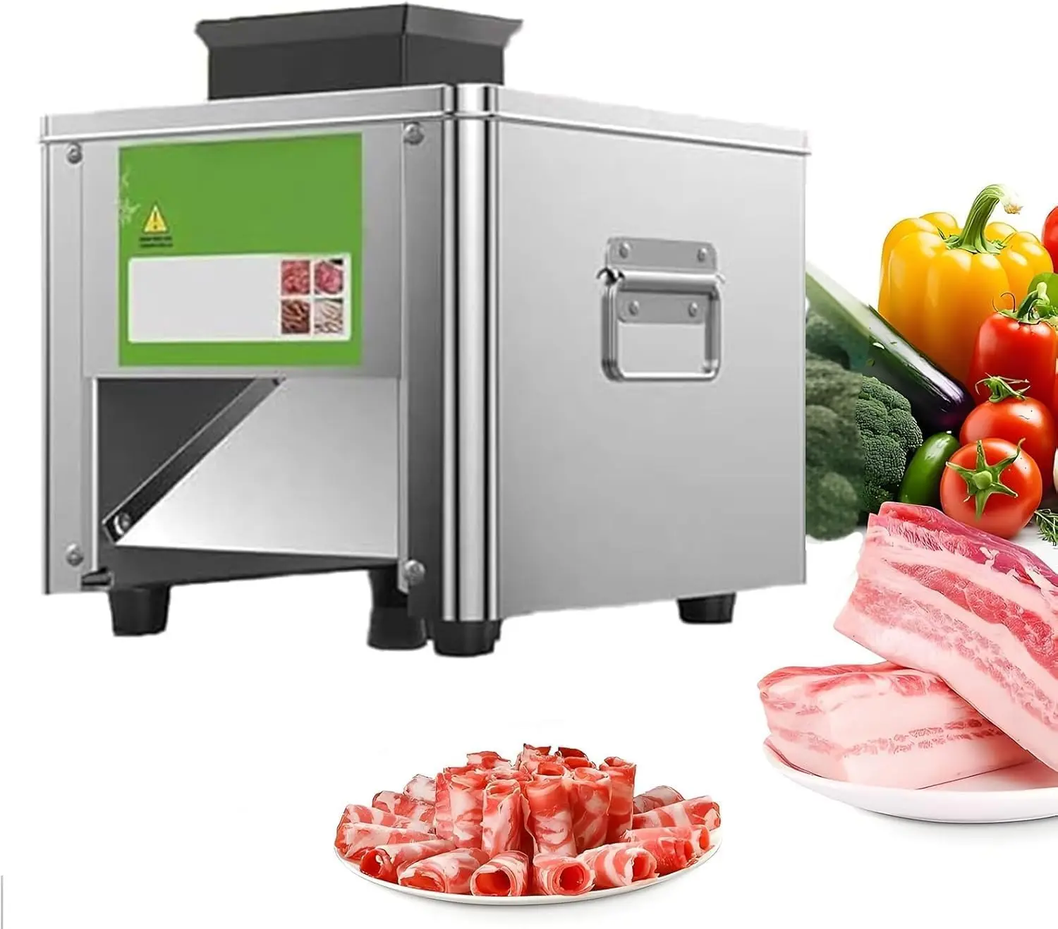 

Промышленная мясорезка 850 Вт, высокопроизводительная машина для нарезки мяса из нержавеющей стали, производительность 330 фунтов/час (3,5 мм)