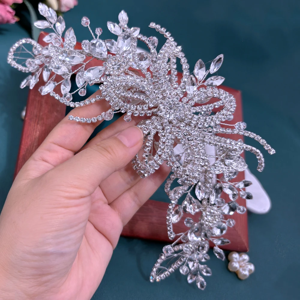 DZ292 Rhinestone Applique Crystal Beads Patches for Dress Fashion Clothing 3D Rhinestone Flower Applique for Wedding Dress