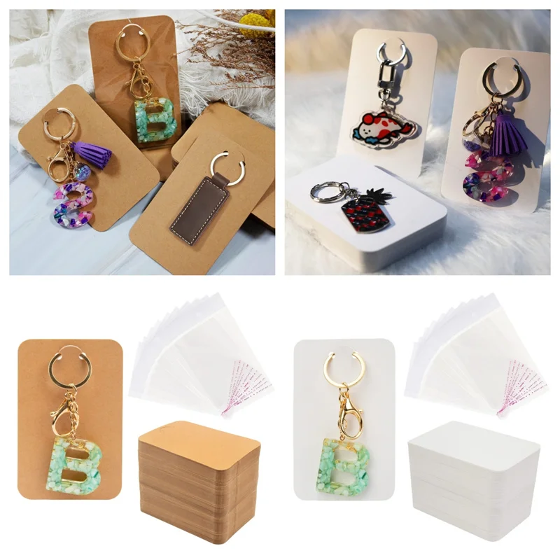 50 pieces of 6x9cm white/kraft paper, keychain, necklace, paper card, double-sided blank jewelry display card