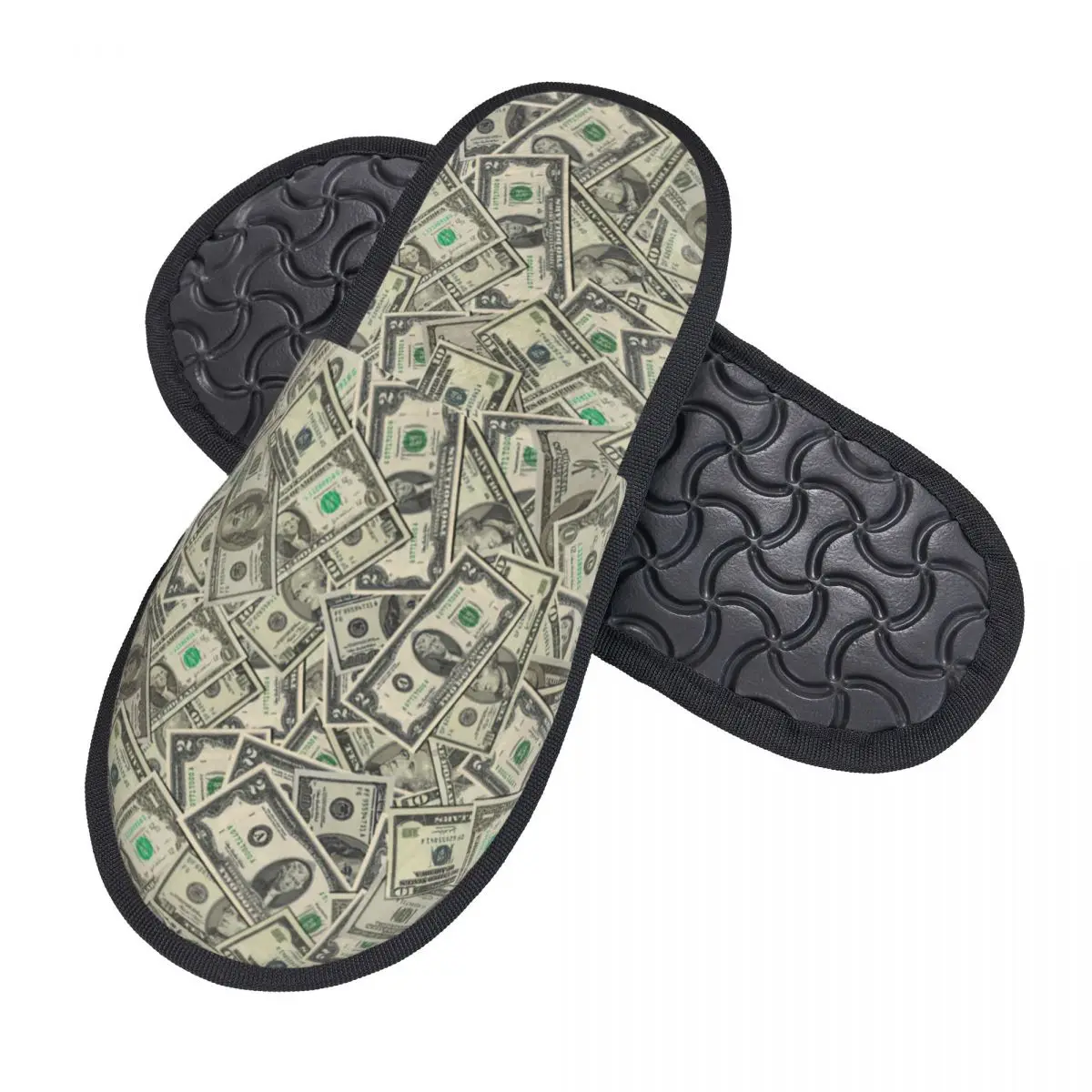 Custom US Dollar Bills Gift Memory Foam Slippers Women Comfy Warm Banknotes Money Pattern House Slippers