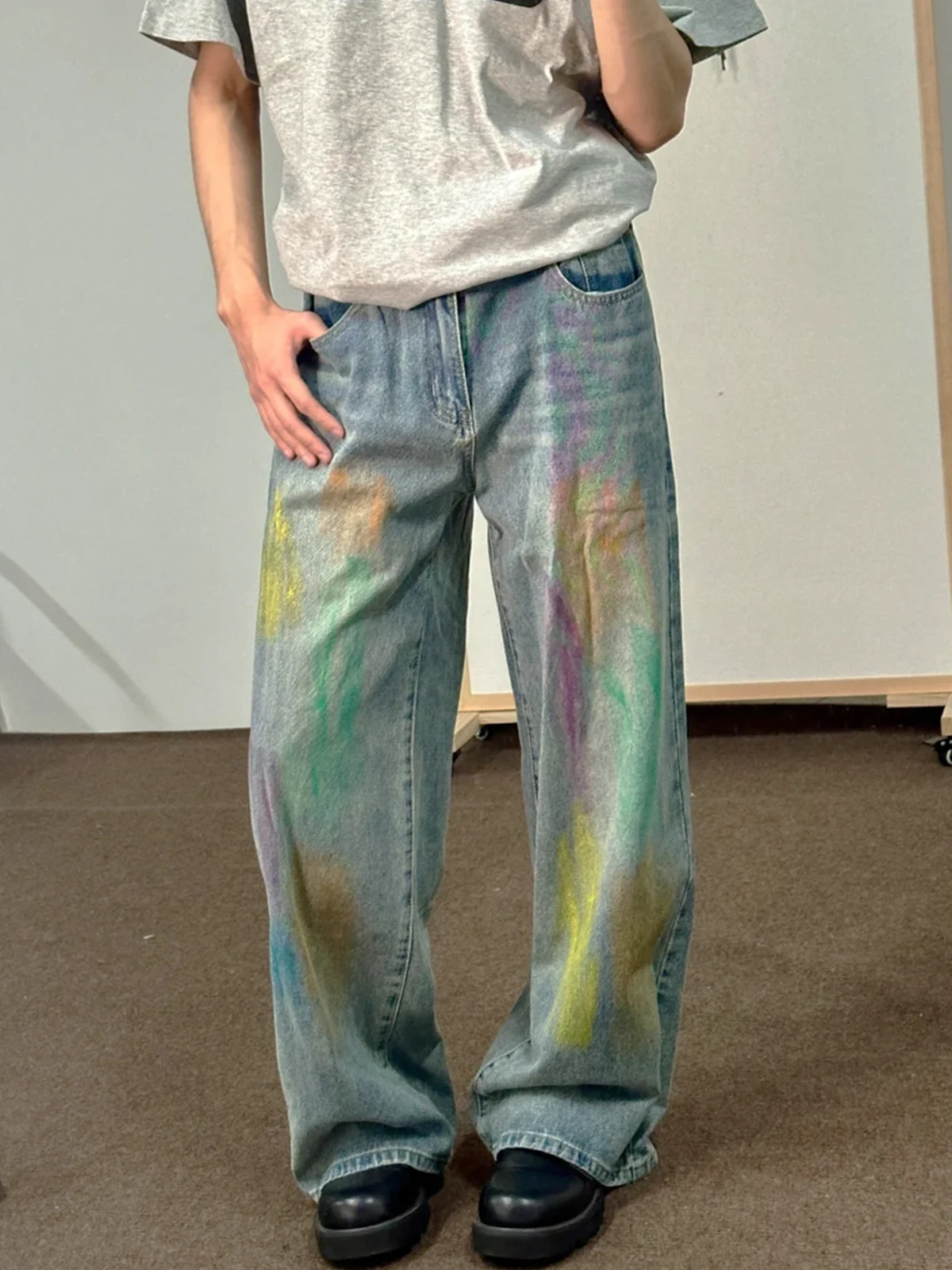 

Винтажные мужские джинсы с широкими штанинами в американском ретро-стиле, свободного прямого кроя, повседневные, для подростков, летняя коллекция