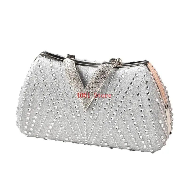 Oval Evening Bag With Rhinestones Decors Practical Shoulder Bag for Women