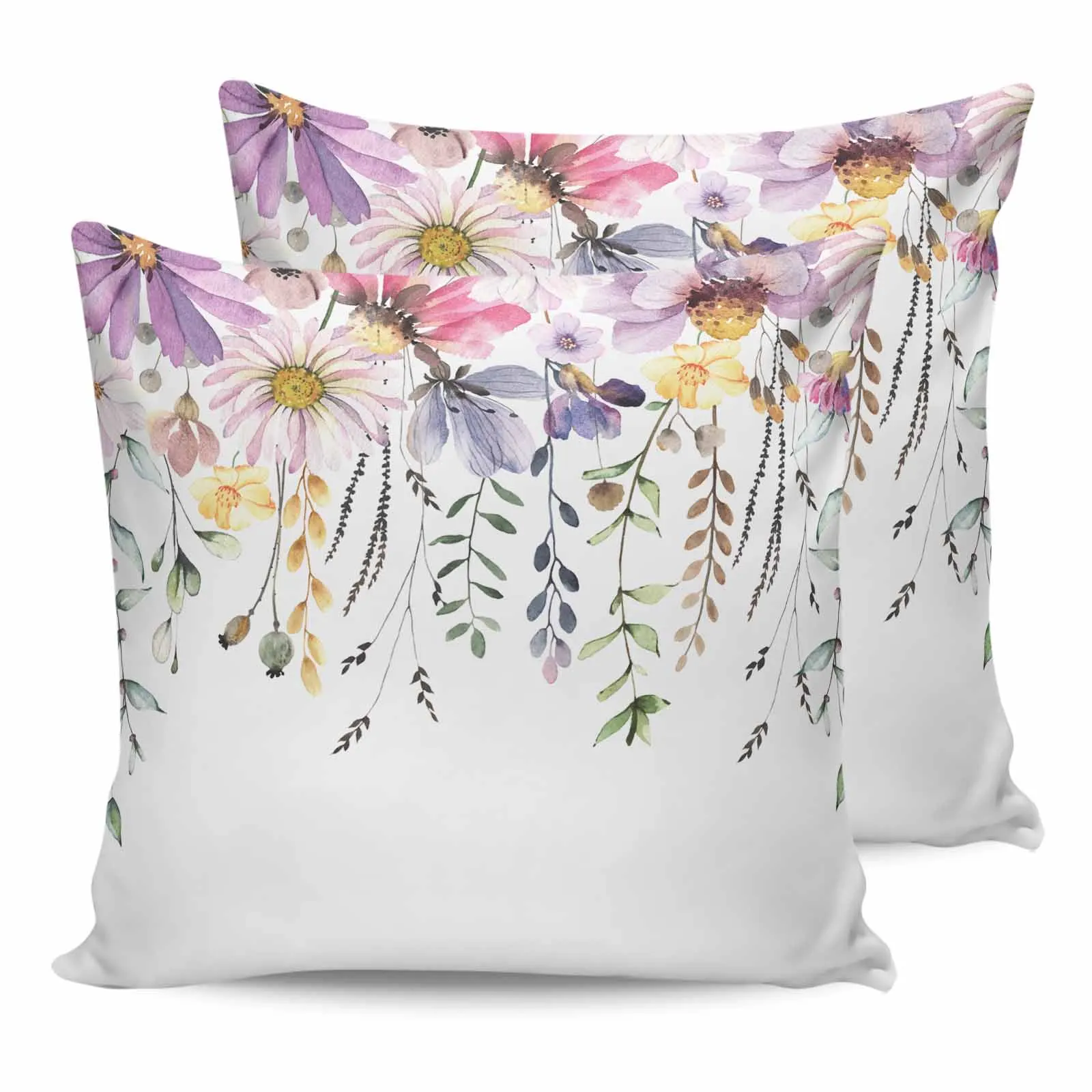 2/4 Pcs Pastoral Style Plants Wildflowers Waterproof Pillowcase Office Sofa Throw Pillow Case Car Cushion Cover Home Decor