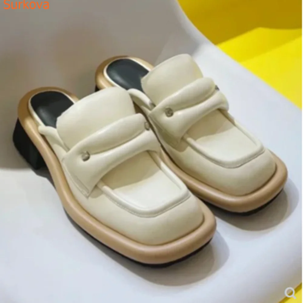 

Square Toe Mules High Heel Slippers Square Heel Summer Fashion Casual 2023 New Arrivals European Dress Women Modern Shoes