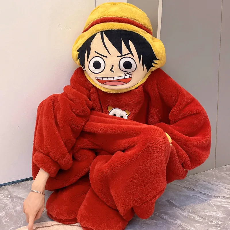 

Monkey D. Luffy Cartoon Pajamas for Men and Women In Autumn and Winter Thick Coral Plush Anime ONE PIECE Couple Home Clothes