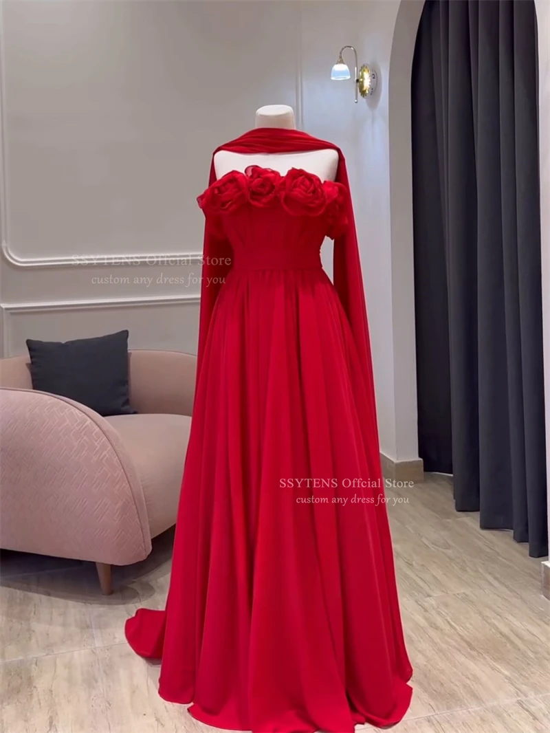 SSYTENS Graceful Rode Avondjurken Saudi Bruiloft Jurk Dubai Strapless Prom Jassen Aangepaste Arabische vestidos de festa