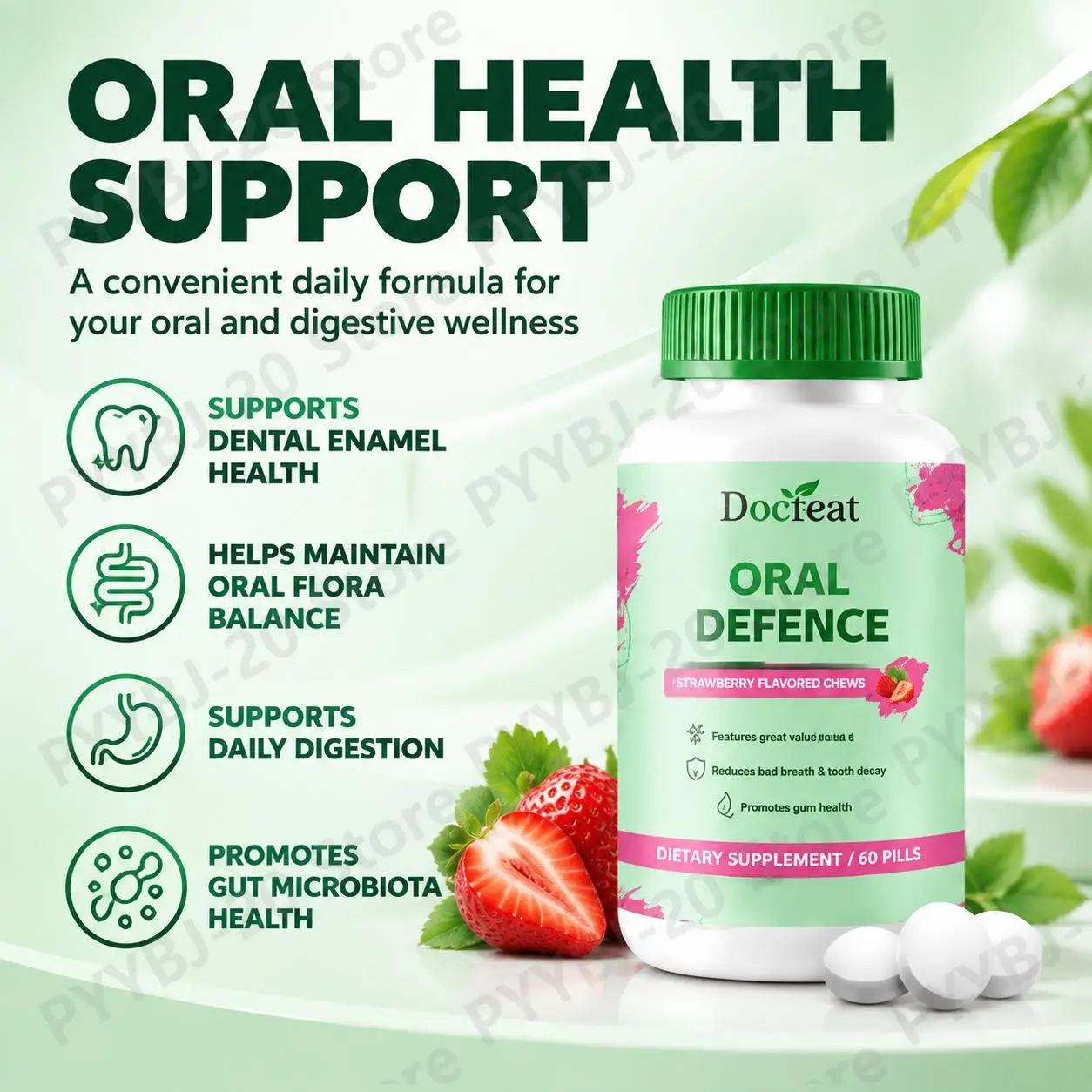 Docteat Oral Defence Chewable Tablets with Microcrystalline Hydroxyapatite and Xylitol, Enamel & Oral Flora Balance, 60 Pills - view 2