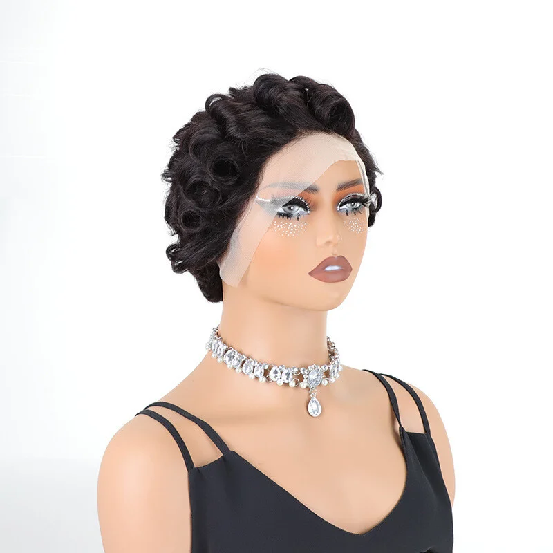 Dames kant kort krullend zwart dames synthetische pruik