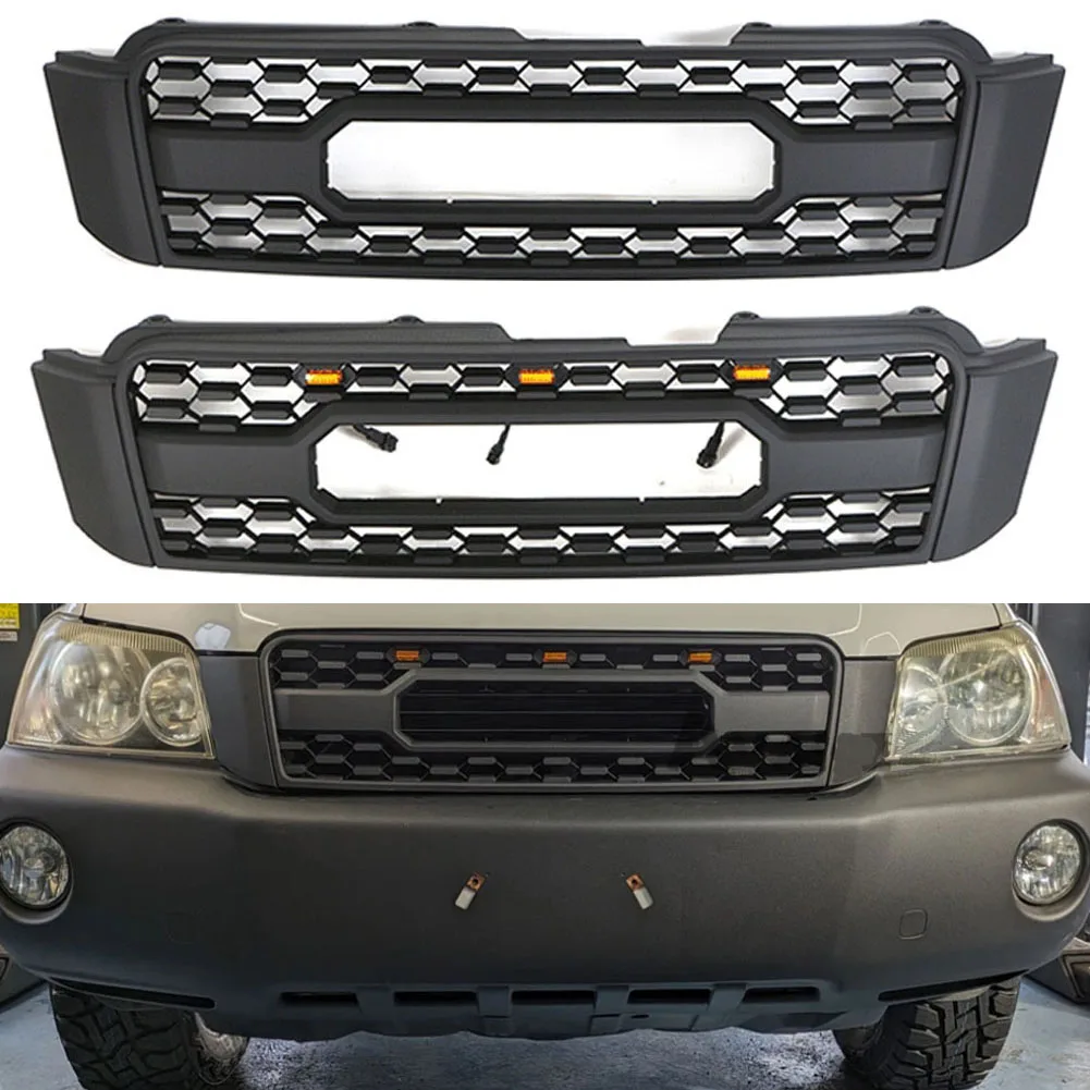 ABS racing grille For TOYOTA HIGHLANDER 2004-2007 grill modification front bumper grille with LED light accessories decoration