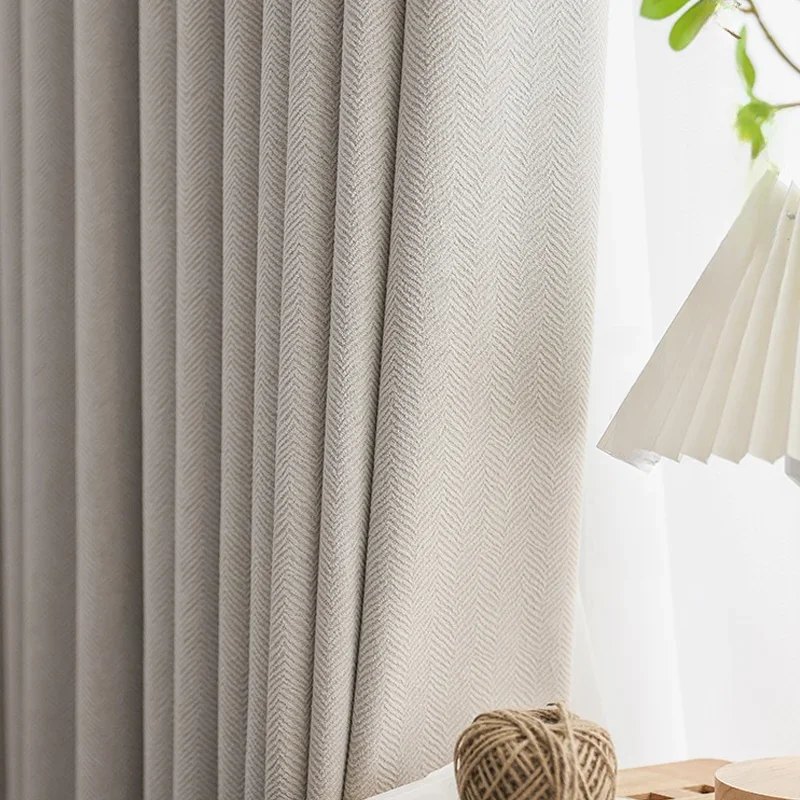 Modern Simple Herringbone Curtains for Living Room Bedroom Pattern Blackout Solid Color Imitation Cashmere Japanese Texture