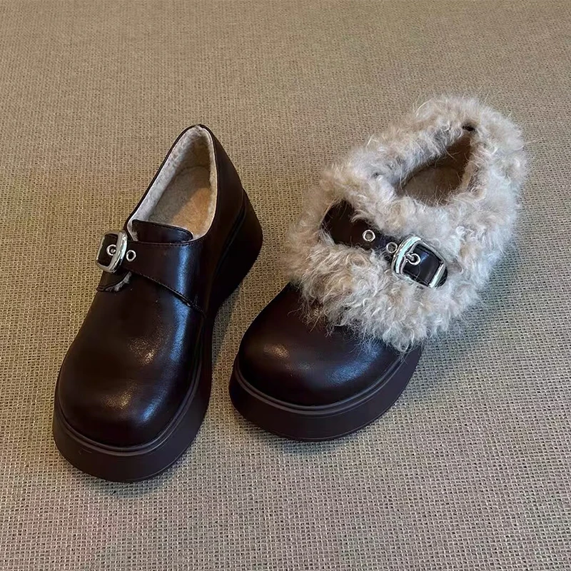 

Women Platform Fur Loafers Shoes Flats Sport Shoes Casual Sneaker 2025 Winter Trend Leather Shoes Comfort Dress Zapatos Mujer