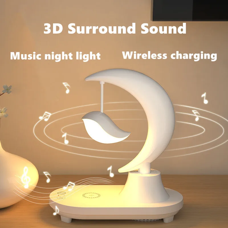 

3 in 1 Table Decorative Night Light Bluetooth Speaker Colorful Bedside LED Desk Lamp With Wireless Mobile Phone Charger Stand