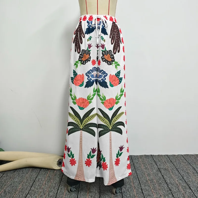 Gymystars-pantalones largos de pierna ancha con estampado para mujer, pantalón bohemio, informal, con bolsillo, cintura alta, elásticos, holgados, Vintage