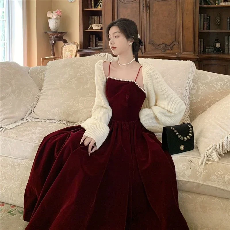 Velvet Dress Hepburn Long Skirt Women Clothing Party Dresses Vestido Dress