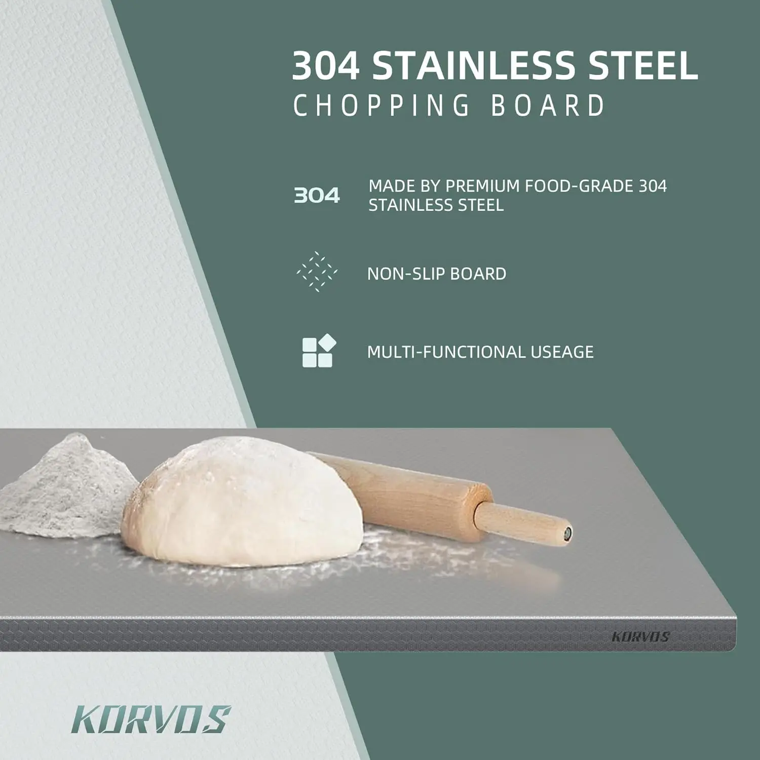 Tábua de corte grande de aço inoxidável 304, 23,62 x 19,68 polegadas, padrão de favo de mel de baixo ruído resistente para carne e legumes