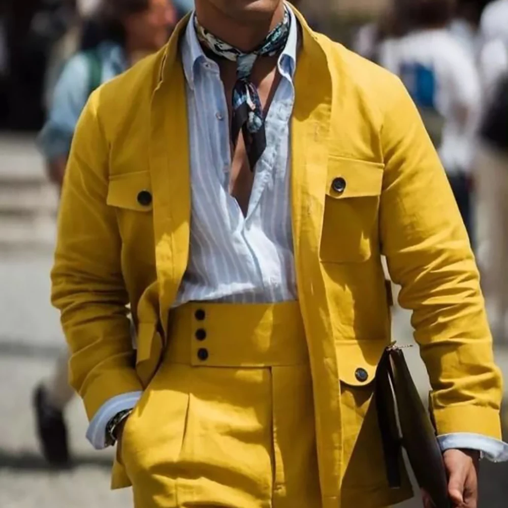 

Новые мужские льняные костюмы, мужской комплект из 2 предметов, однобортный приталенный деловой пиджак + брюки, летняя свадебная официальная вечеринка, офисная одежда