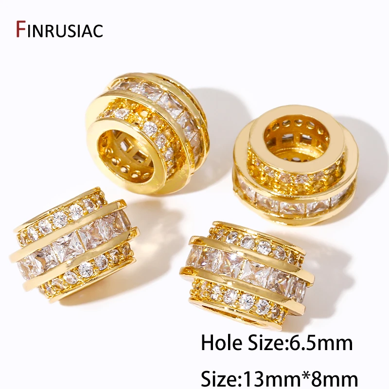 Großhandel mit 18 Karat vergoldeten Messing-Abstandsperlen mit großem Loch, Zirkon-Trenner-Perlen für Armbänder, DIY-Schmuckherstellungszubehör – Detail 18