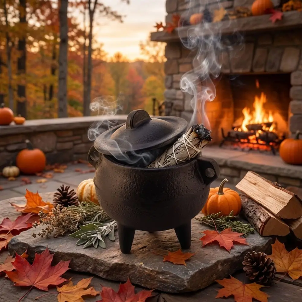 Cast Iron Incense Burner Removable Lid Stable Tripod Cauldron Censer Vintage Style Side Ring Handles Incense Holder Meditation