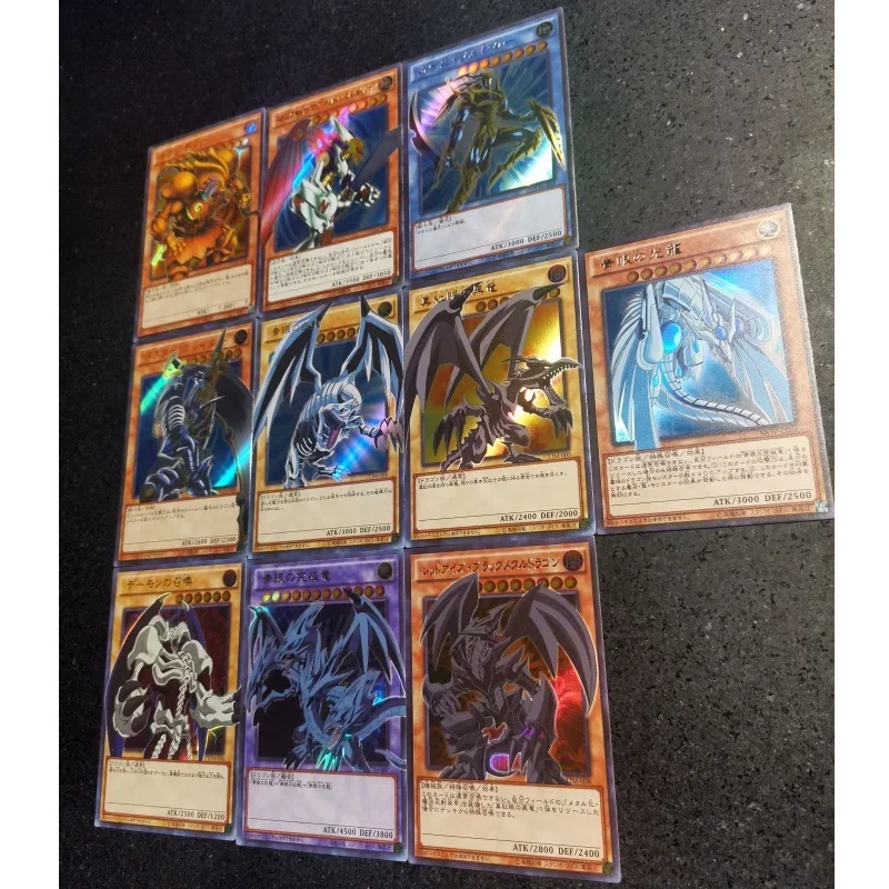 Yu-Gi-Oh! 10 folhas cartão flash exodia vermelho preto azul-olhos branco dragão quadro diy figuras de brinquedo de ação anime jogo coleção