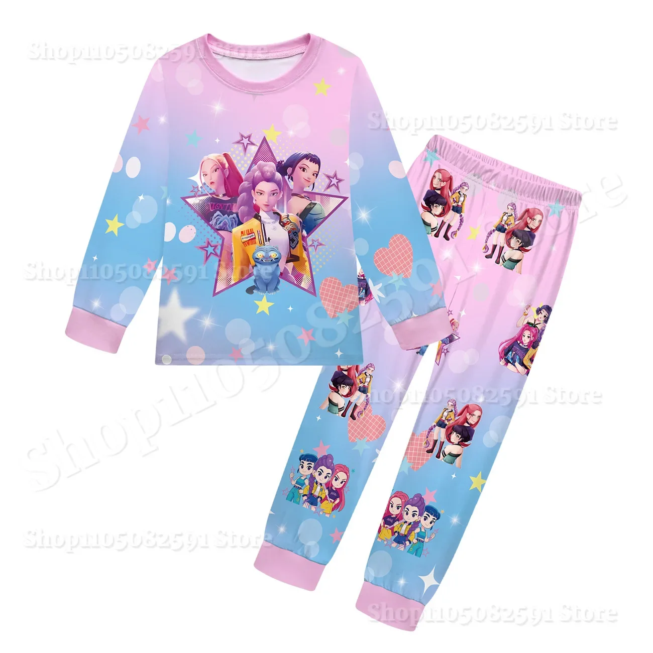 2025 Demon Hunters Huntrix Pigiama per bambini Set Neonate Camicie da notte giornaliere Rumi Mira Zoey Ragazze T-shirt a maniche lunghe + Pantaloni Set da 2 pezzi