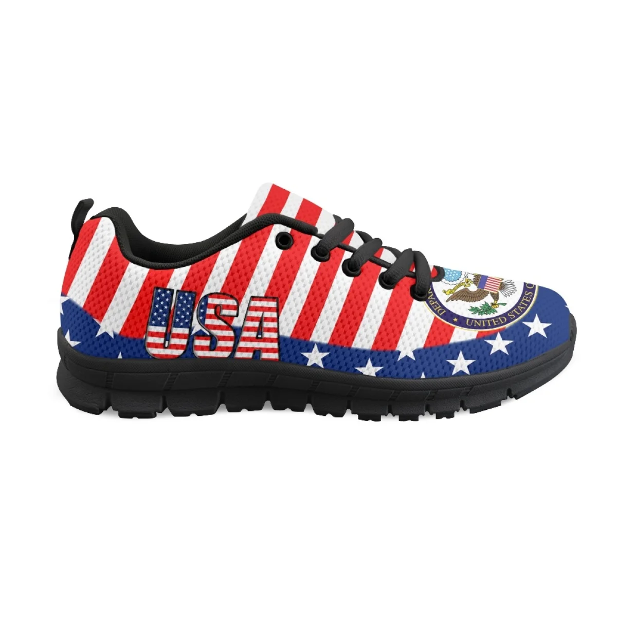 American Independence Day Round Toe Mesh Sneakers Non-Slip Flats Casual Running Shoes for Womens Mens USA Flag Tennis Shoes Gift