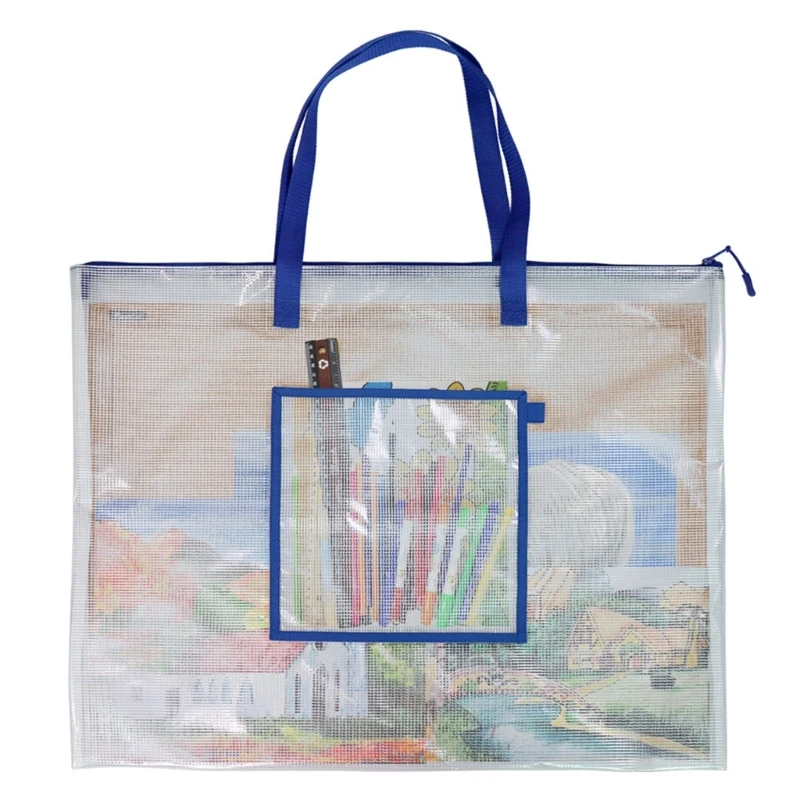 Mesh Project Bag Clear Mesh Poster Organizers Bag with Carry Handle Waterproof Artist Carry Bag for Kid, Artist, Painter