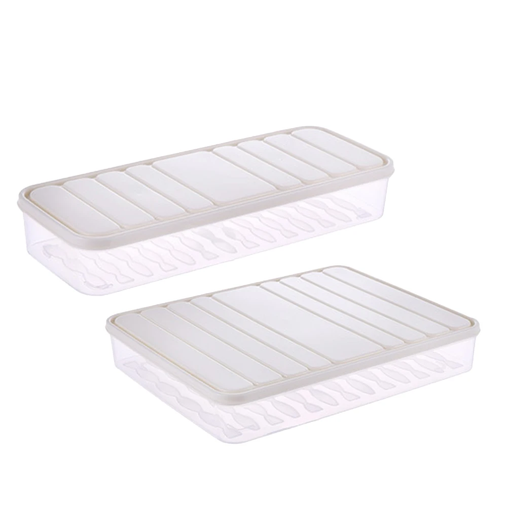 

2pcs Sealed Dumpling Box Plastic Food Container Refrigerator Storage Box With Lid For Kitchen Home White Large+Small Transparent