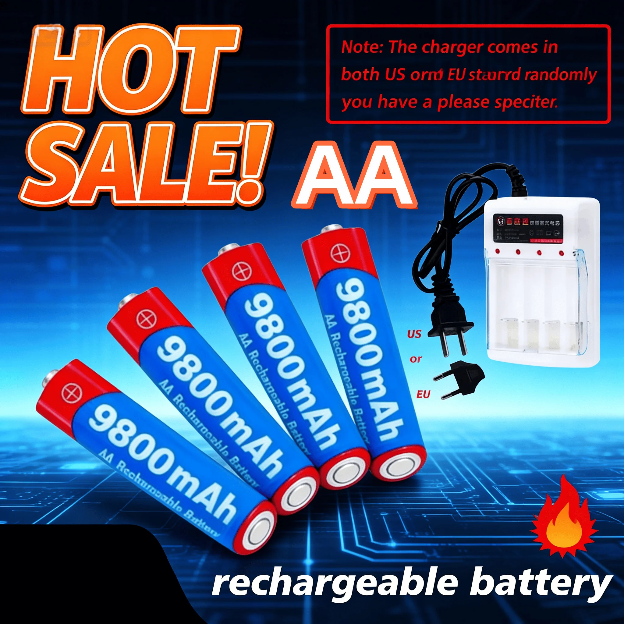 

2026 New AA Rechargeable Battery Kit (9800mAh Ni-MH) | 1.5V + Charger Included, Reliable for Toys & Remote Controls
