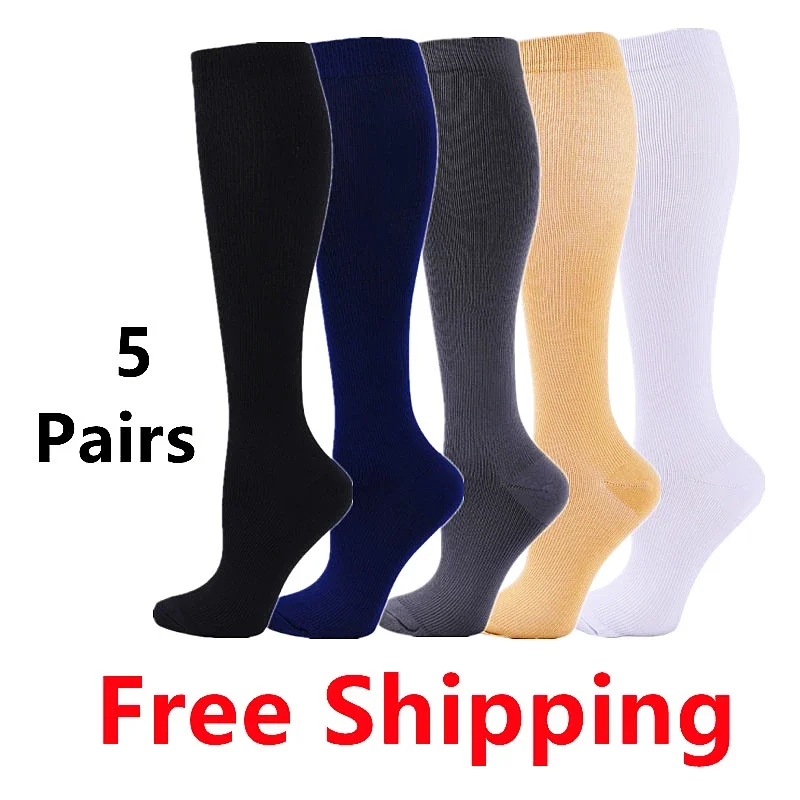 5 Pair Compression Socks Men Running Sport Socks Knee High 20-30mmHg Medical Edema Varicose Veins Women Compression Stocking