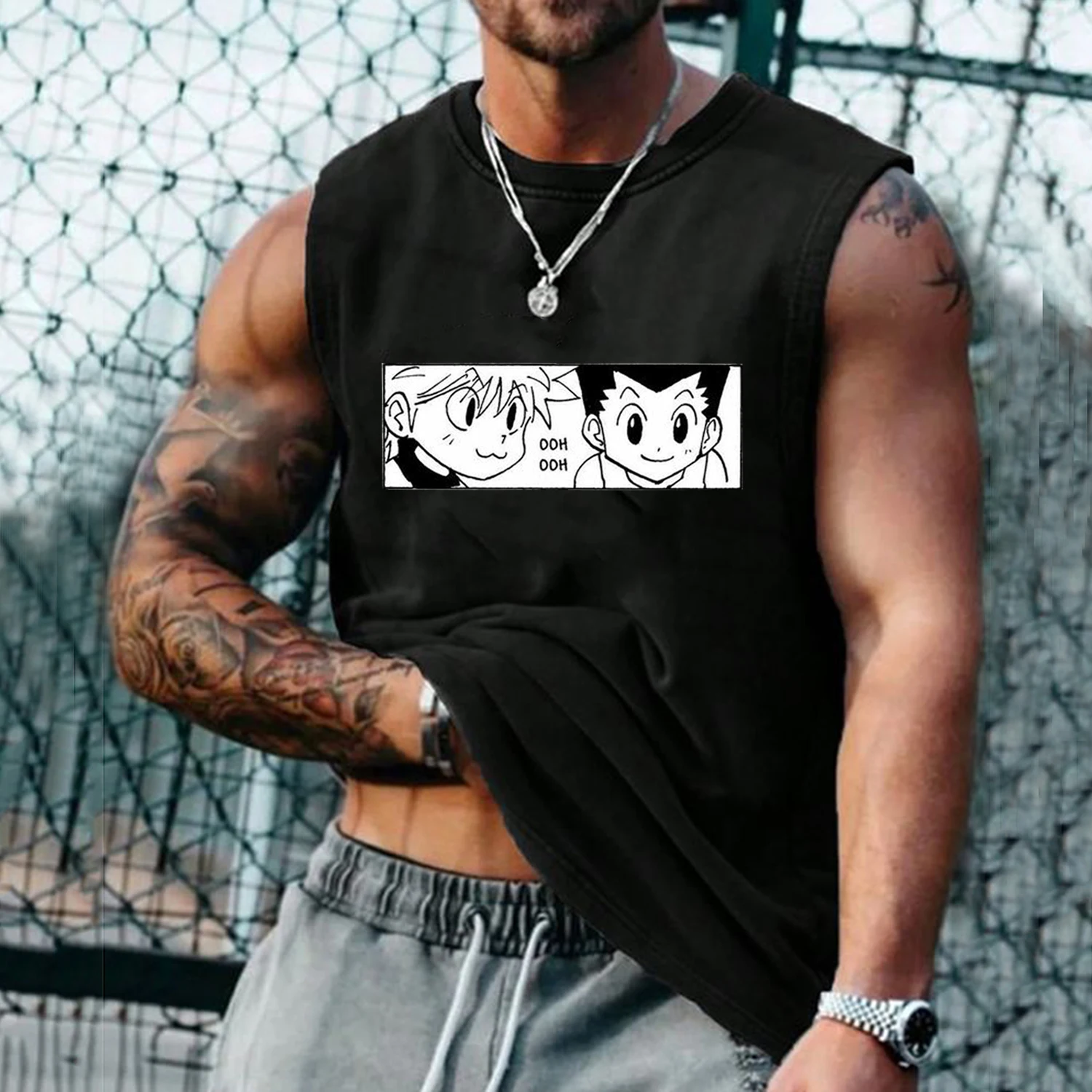 

Men's Sleeveless Hunter top Killua Zoldyck anime T-shirt Loose Round Neck Vest Shirt Summer Daily Casual Tank Tops