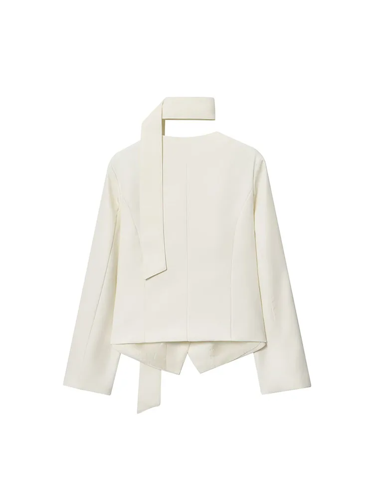 HH خريف شتاء المرأة وشاح طوق الخامس الرقبة السترة مصممة الصوف مزيج سليم صالح البدلة سترة مرتفعة الأساسية ملابس خارجية جديدة