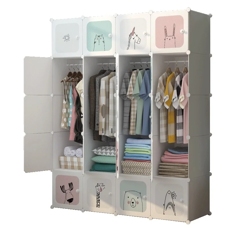 Simple Wardrobe DIY Bedroom Storage Cabinet Plastic Assembly Simple Combination Storage Rack Dustproof Folding Baby Wardrobe