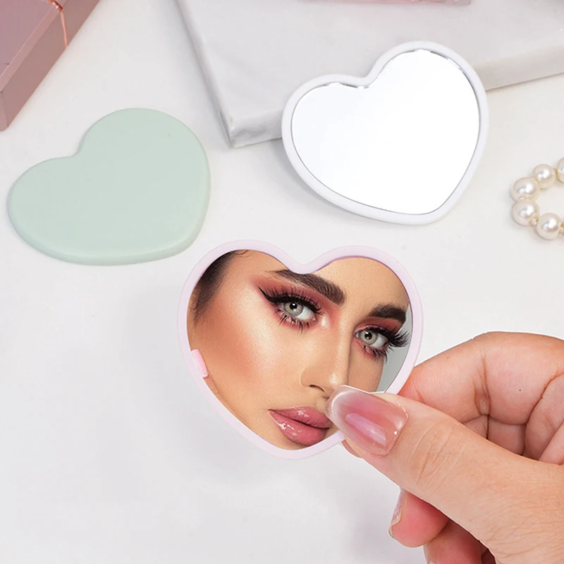 Love Shaped Handheld Mirror Practical PVC High Definition Cute Mirrors Makeup Mirror Gift Carry Traveling