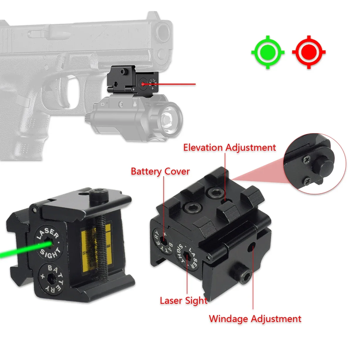 

Tactical Pistol Metal Red Green Dot Laser Sight Pointer Glock 17 19 Taurus G2C Portable 20mm Rail Mount Handgun Rifle Airsoft