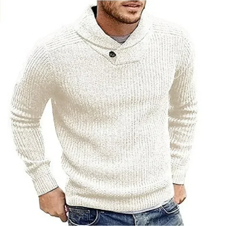 

Autumn and Winter Men's Pullover Sweater, European and American Fashion, Slim-fit, Long-sleeved, Lapel Knitted Sweater S-2XL