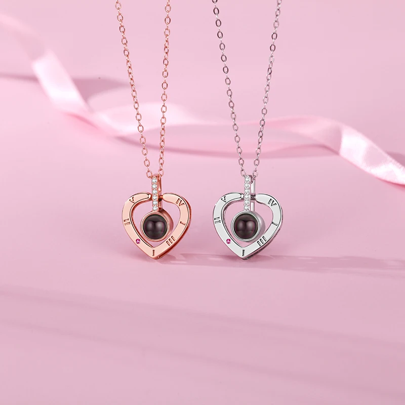 100 Languages ​​I Love You Projection Necklace Love Heart Pendant With Rose Gift Box For Girlfriend Mom 2024 Hot Romantic Gifts