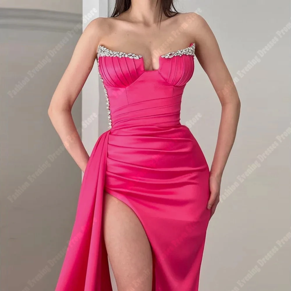 Robe de soirée fendue sur le côté rose pour femmes, robe de Rhformelle, robe de Rhde princesse sirène sexy, col chérie, quelle que soit la mode, 2024