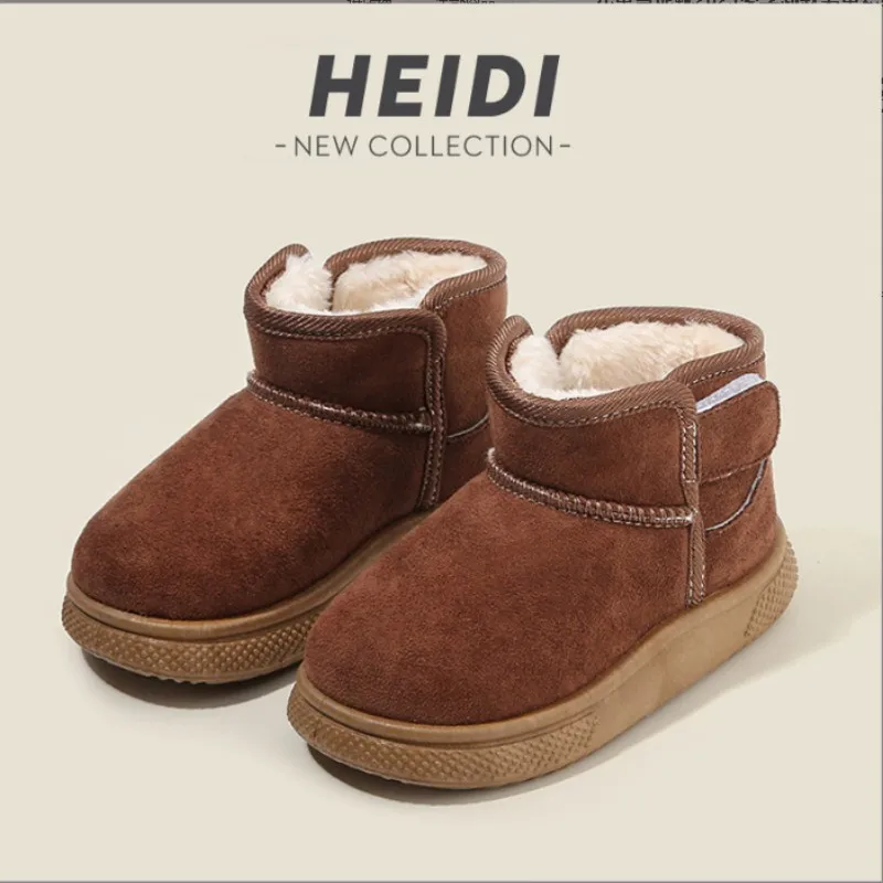 

2025 Winter New Boys' Short Boots with Thick Velvet Girls' Cotton Boots Warmth Baby Cotton Shoes Children's Snow Boots 21-30