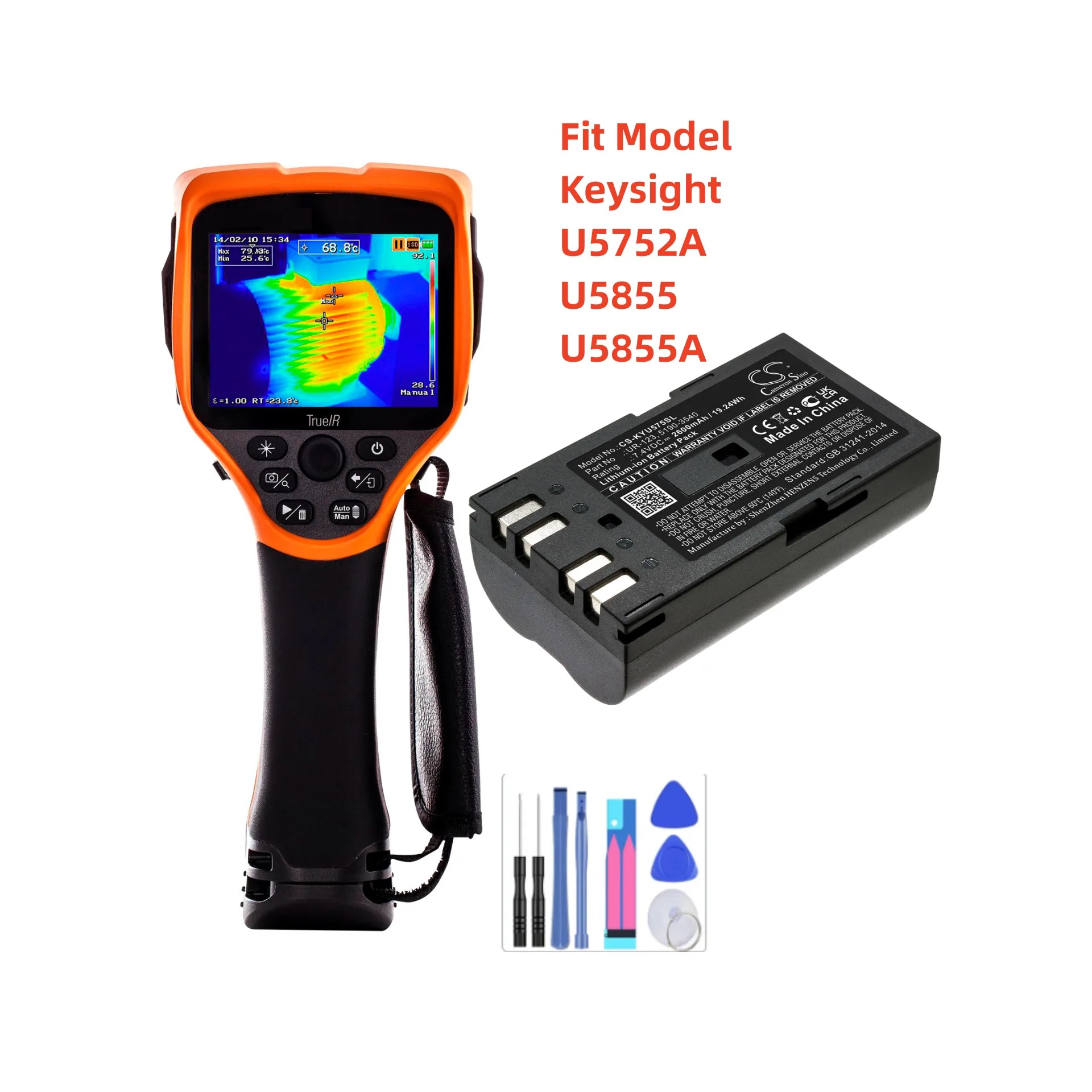 Thermal Camera Battery For Keysight U5752A U5855 U5855A 5190-3540 UR-123 Capacity 2600mAh / 19.24Wh Type Li-ion Volts  7.40V