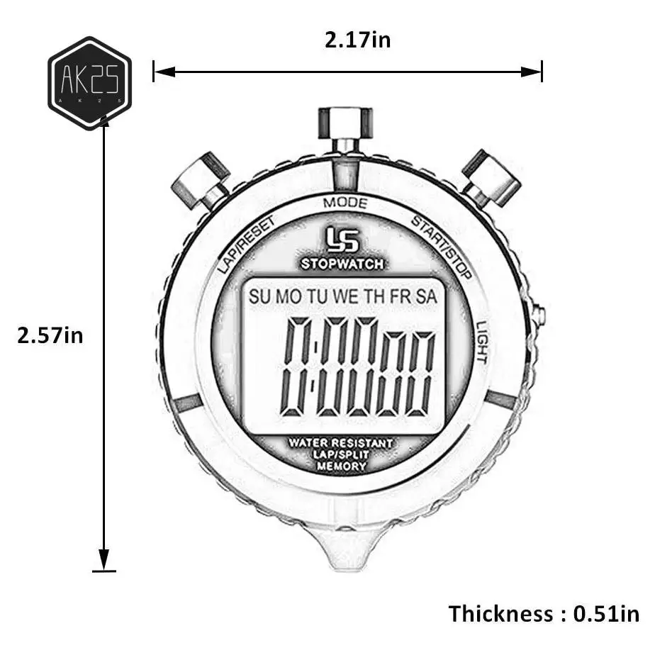 

AK25-YS Digital Stopwatch Timer Metal Stop Watch With Backlight, 2 Lap Stopwatch Timer For Sports Competition