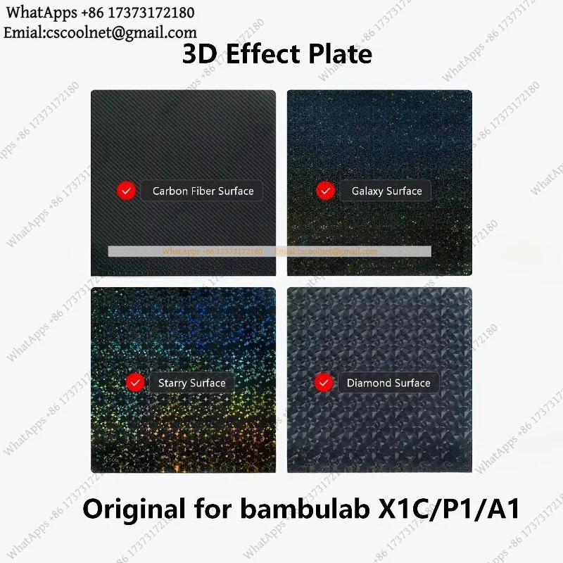 JS02 Effect Plate for Bambu Lab X1C P1 A1 3D Printer Carbon Fiber Diamond Galaxy Starry Build Surface Accessories