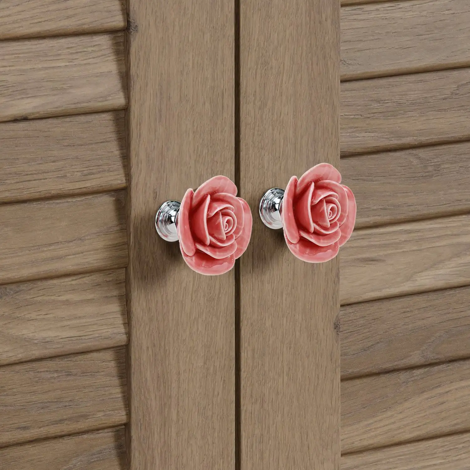 Ceramic Rose Cabinet Knobs 6 Pack Cupboard Door Knobs Drawer Dresser Pull Handles with Screws (Pink)