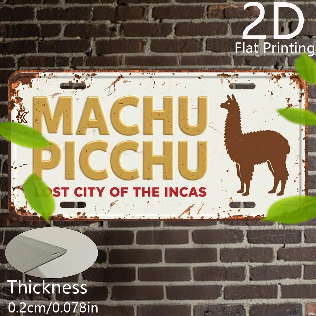 2D Flat - 1pc 2D Flat Printing Retro Aluminum Plate | Machu Picchu Lost City of the Incas Decorative Plaque & Statues, Vintage T
