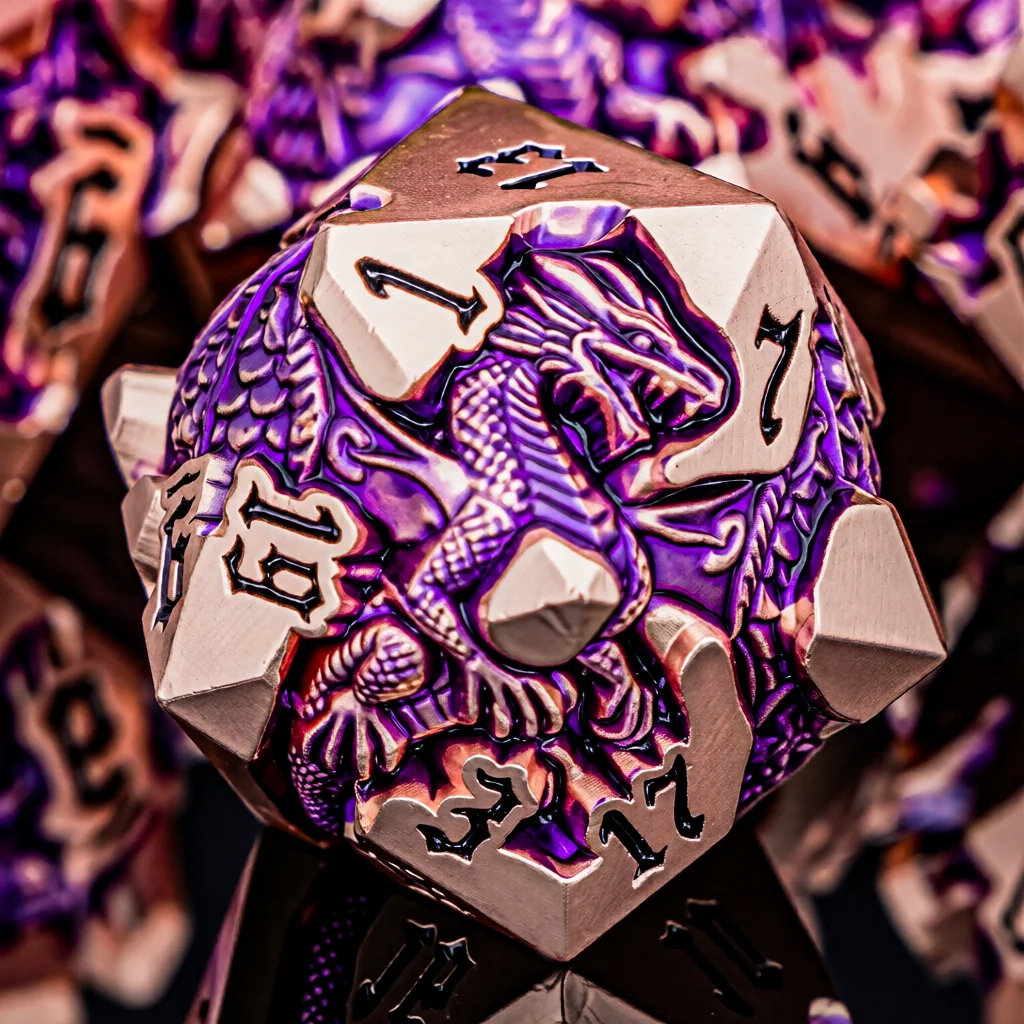 D6 Dragon DND Metal Dice Set Red Copper Purple D&D Dungeon and Dragon Pathfinder Role Playing Games Polyhedral D20 D and D Dice