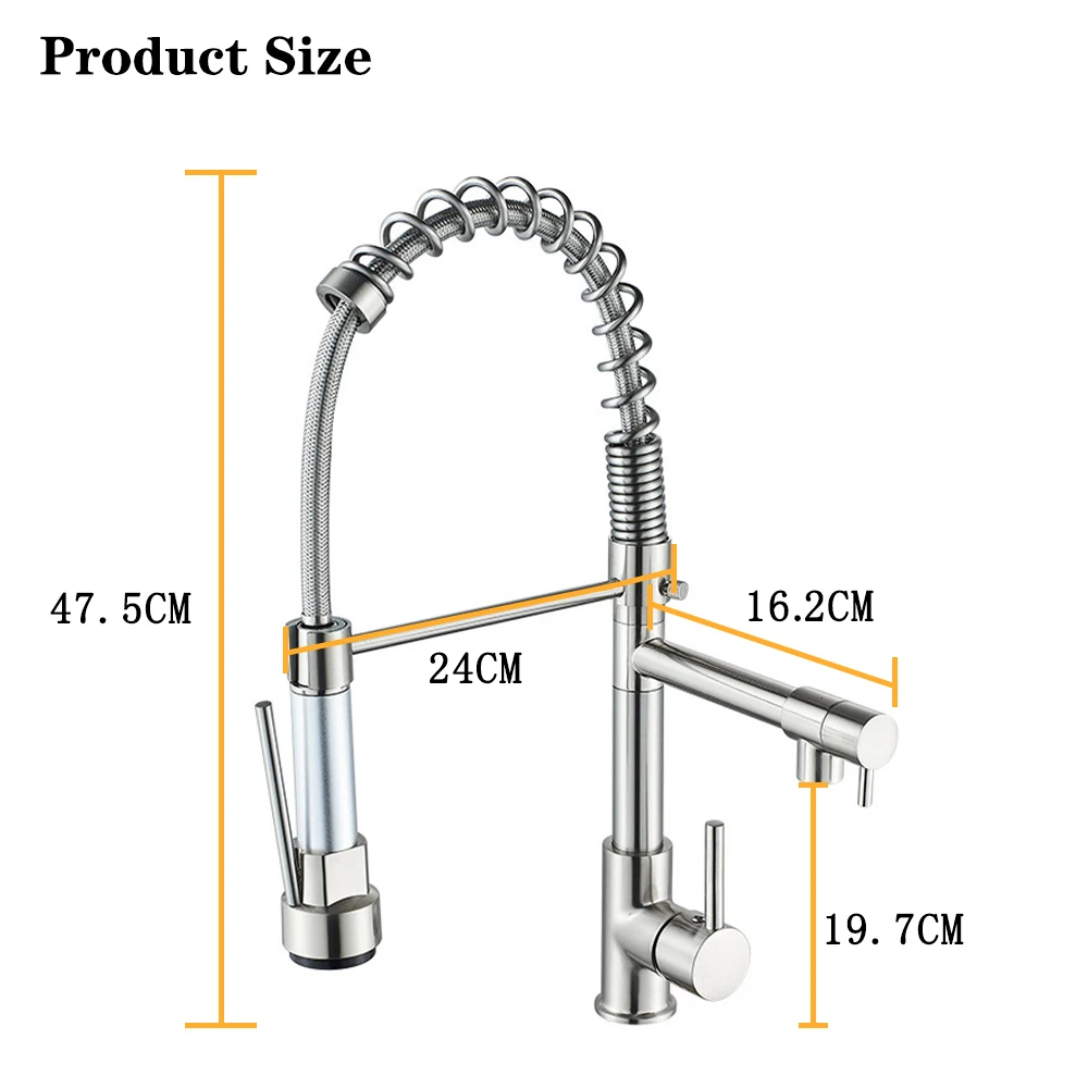 DQOK Black Brushed Spring Pull Down Kitchen Sink Faucet Hot & Cold Water Mixer Crane Tap with Dual Spout Deck Mounted