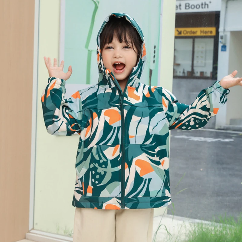 Autumn Winter Boys Girls Jackets Coats Outdoor Printing With Plush Soft Shell Charge Coat Windbreaker Coat Windproof Waterproof