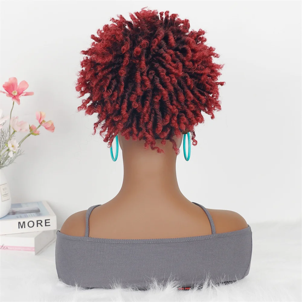 قبعة شعر مستعار قصيرة مجعدة من الأفرو مع قبعة مدمجة، ضفائر كروشيه سهلة الذهاب، صيانة منخفضة قابلة للتمدد للنساء ذوات البشرة السمراء #5
