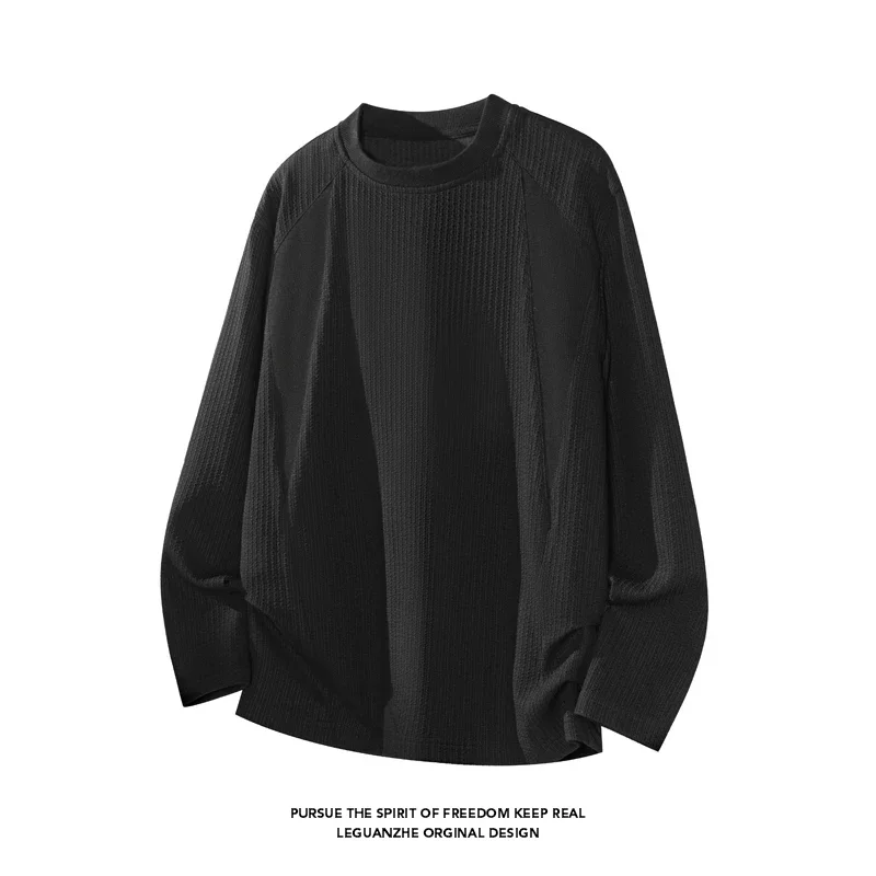 Mens Casual Crew Neck Long Sleeve T Shirt Vertical Rib Weave Loose Cut For Weekend Gathering Outing Scenes