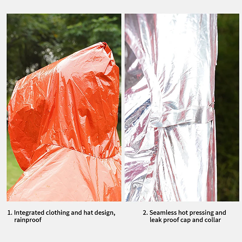 5 in 1 outdoor portable emergency raincoat Long cycling thickened reflective windproof emergency hiking multi-functional raincoa